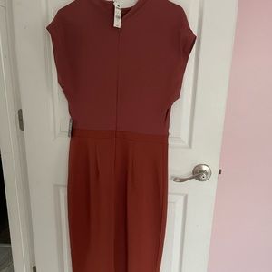 Express Mock Neck midi sheath dress in burnt orange, size M